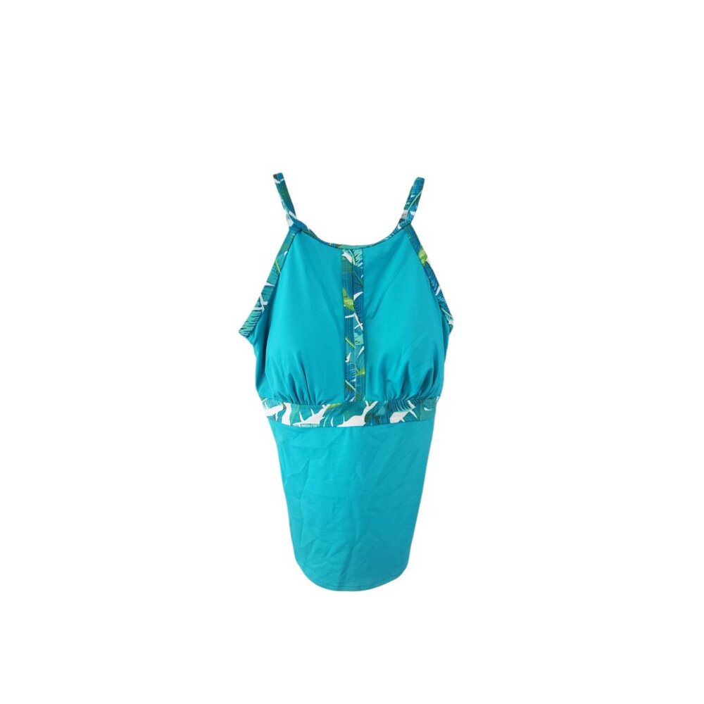 Lands End swimsuit tankini top 16W key hole high neck turquoise